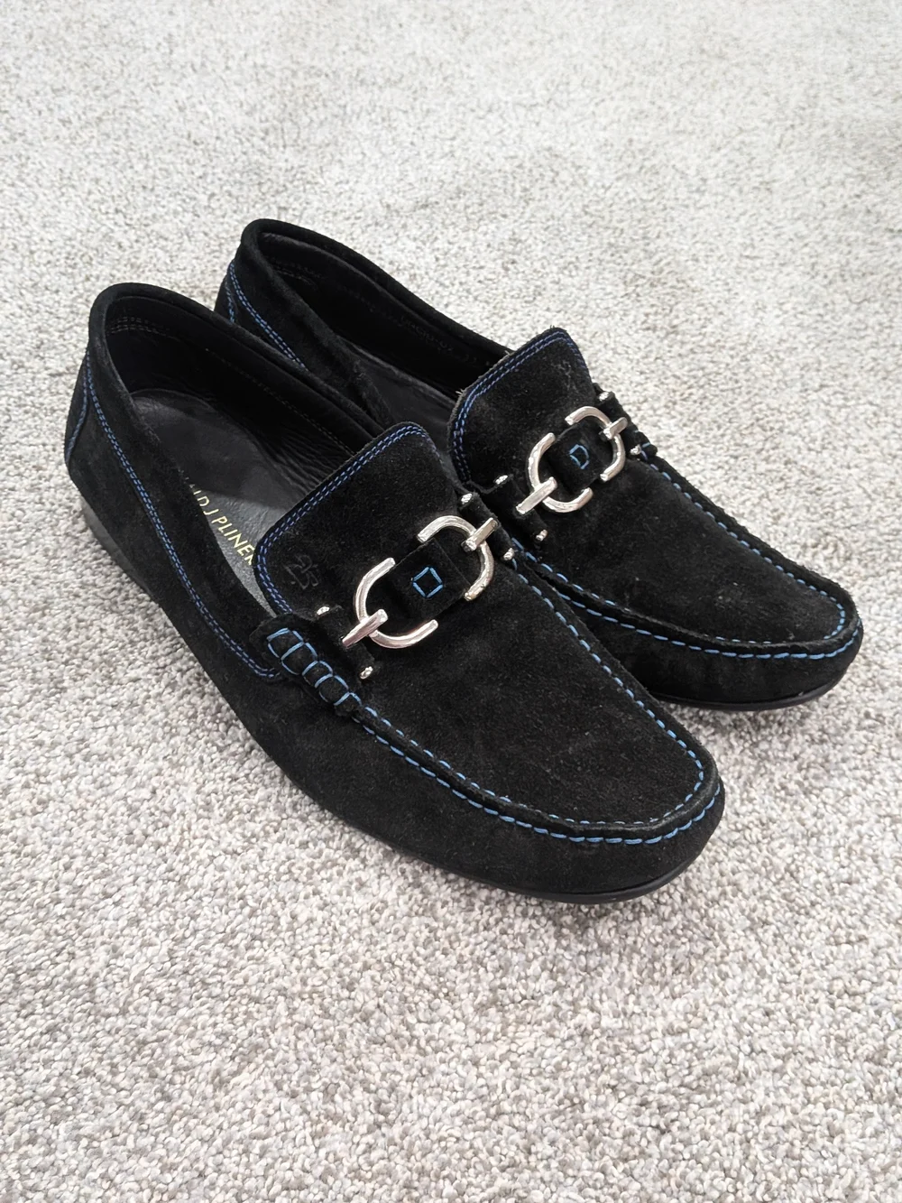 Donald J Pliner Dacio Black Suede Blue Stitched Bit Loafers Shoes Mens 11M